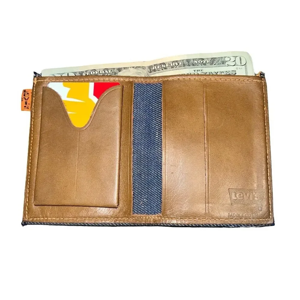 Vintage Levi’s Orange Tab Trifold Leather Saddle Cowhide Denim Wallet